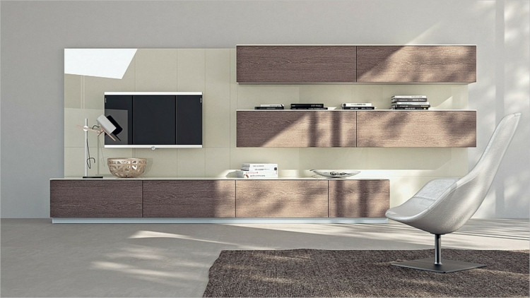 rangement salon moderne système-mural-bois-marron-déco-minimaliste