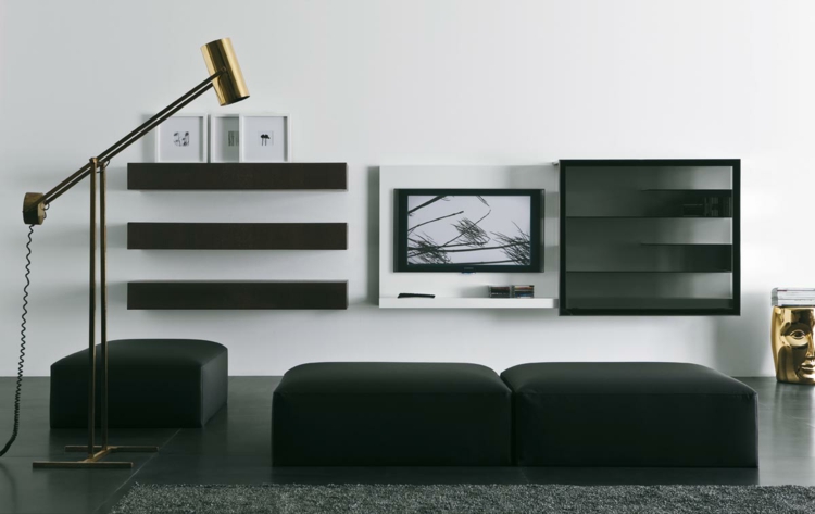 rangement salon moderne étagères-design-décor-mobilier-noir-blanc