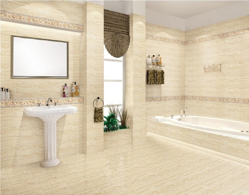 revêtement-mural-salle-bain-style-ancien-effet-pierre-naturelle-beige-frises