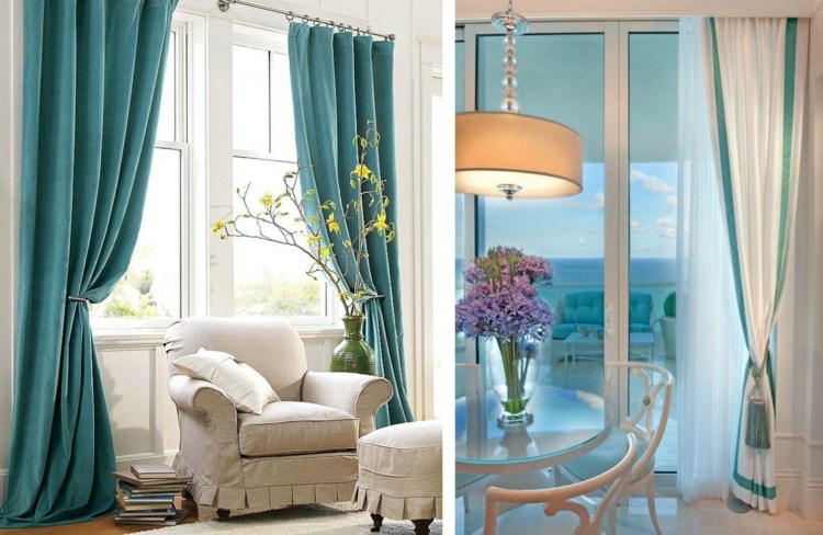 Rideau turquoise en 33 idées exotiques pour chaque pièce Décor rideaux Lin