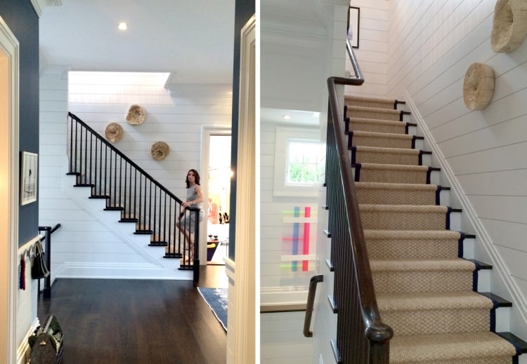rénovation-escalier-décoration-bardage-blanc-tapis-marches-sisal