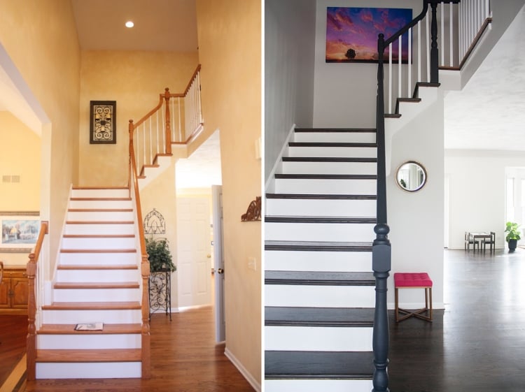 rénovation-escalier-décoration-peinture-blanche-noire-photos-avant-après