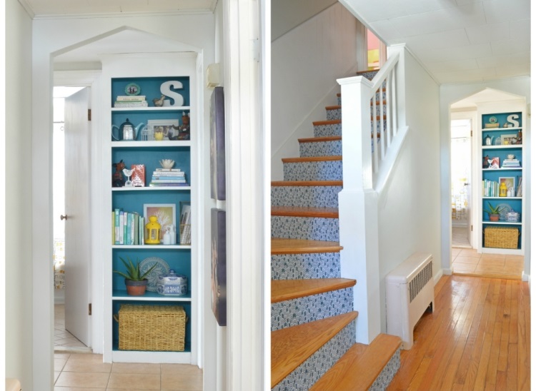 rénovation-escalier-entrée-maison-décoration-blanc-accents-bleus