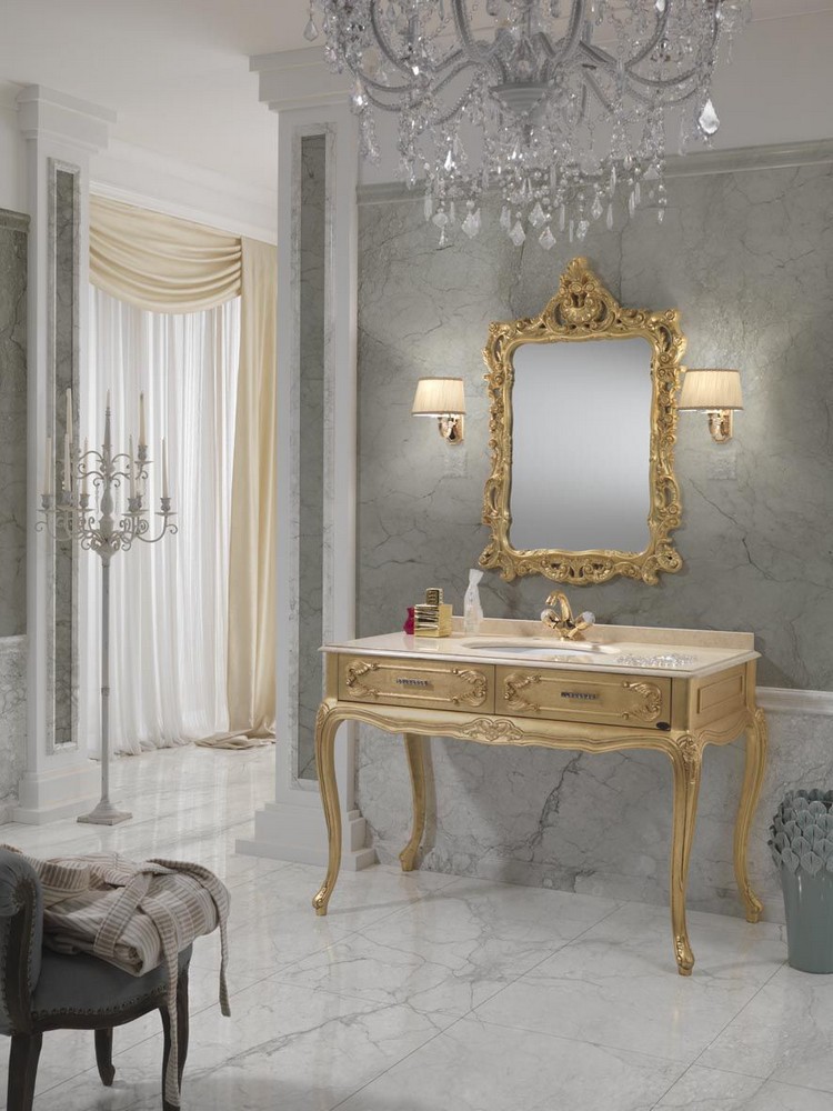 Grand miroir de salle à manager en bois doré style shabby chic