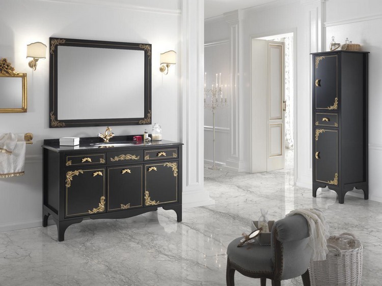 salle-bain-baroque-meubles-noirs-poignées-dorure-feuilles-d-or