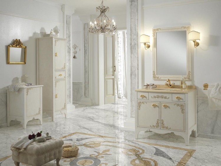 salle-bain-baroque-mobilier-blanc-poignées-dorées