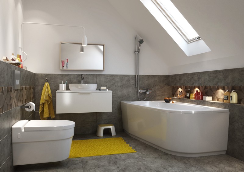 salle-bain-coloree-carrelage-aspect-beton-tapis-jaune