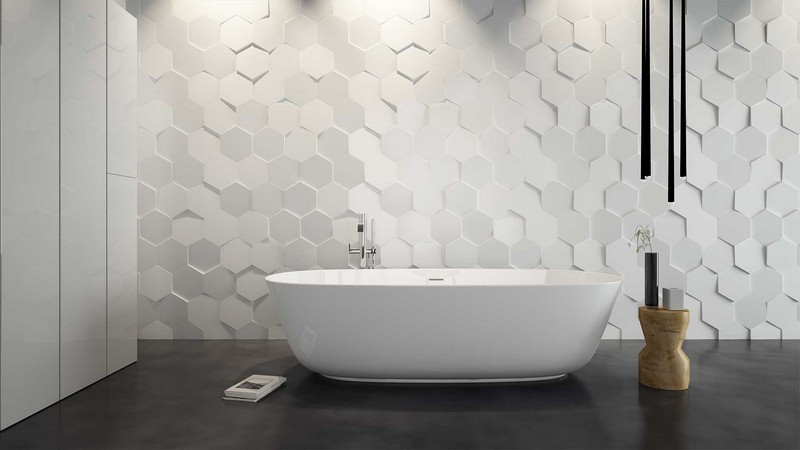 salle-bain-moderne-carrelage-mural-hexagonal-3d salle de bain moderne