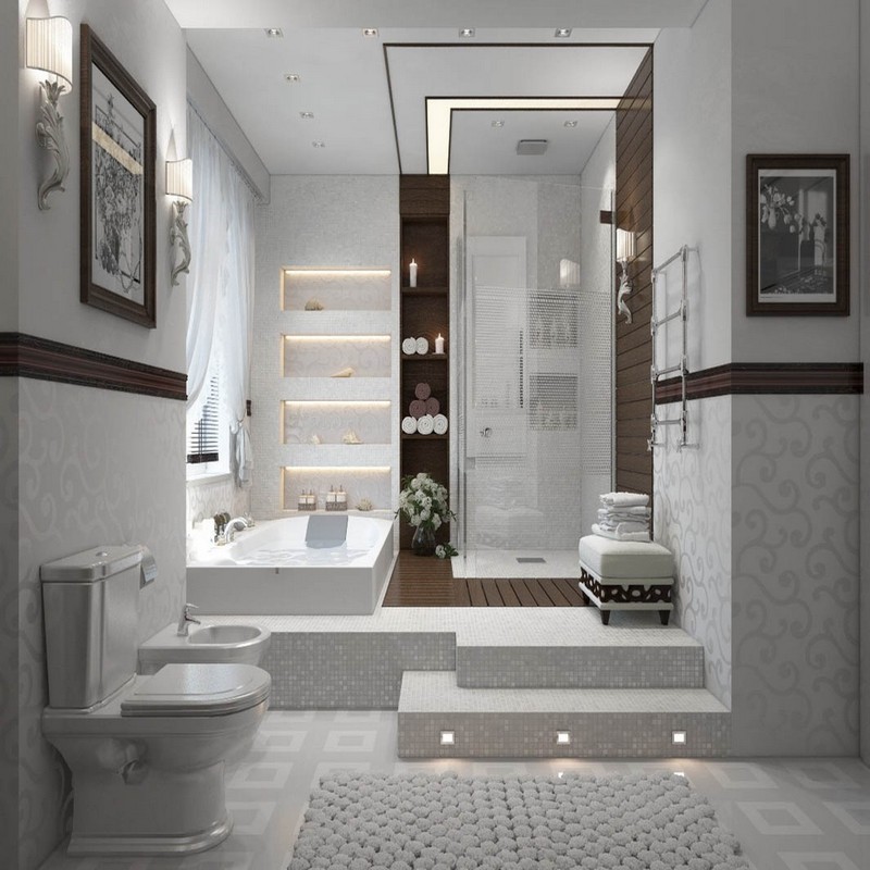 salle-bain-moderne-zen-baignoire-balneo-mosaique-cabine-douche salle de bain moderne