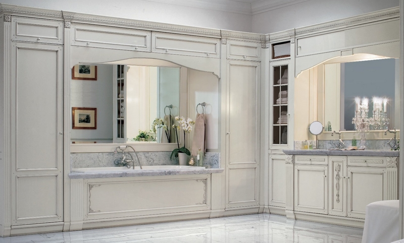 salle bain-rétro-classique-meubles-bois-peint-blanc-élégants