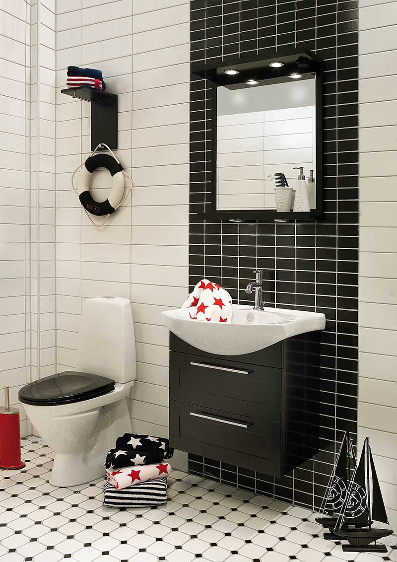 salle de bain noir et blanc -carrelage-mural-noir-blanc-meuble-vasque-noir