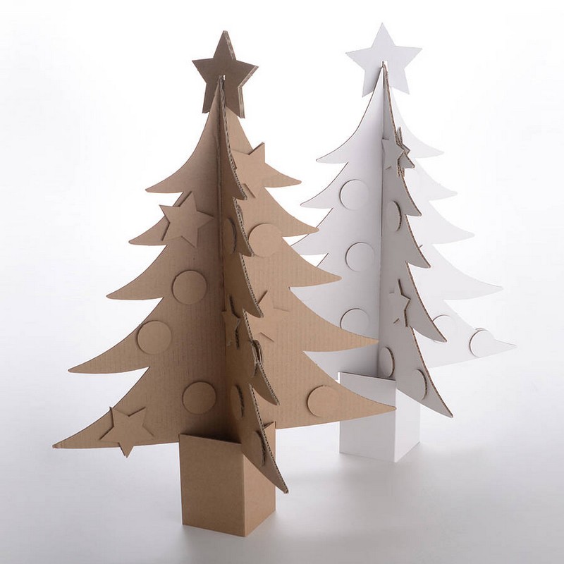 sapin-Noel-original-carton-brun-blanc-assembler-décorer