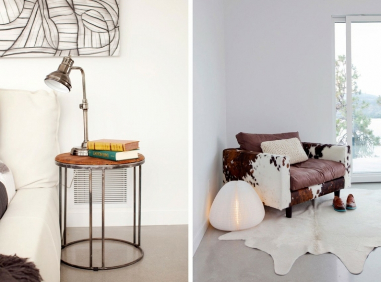 sol-béton-ciré-blanc-table-chevet-vintage-fauteuil-peau-bête