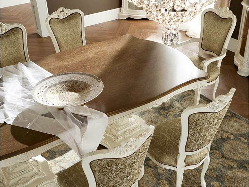 style-Louis-XV-table-manger-ceinture-chêne-blanc-plateau-noyer-marron