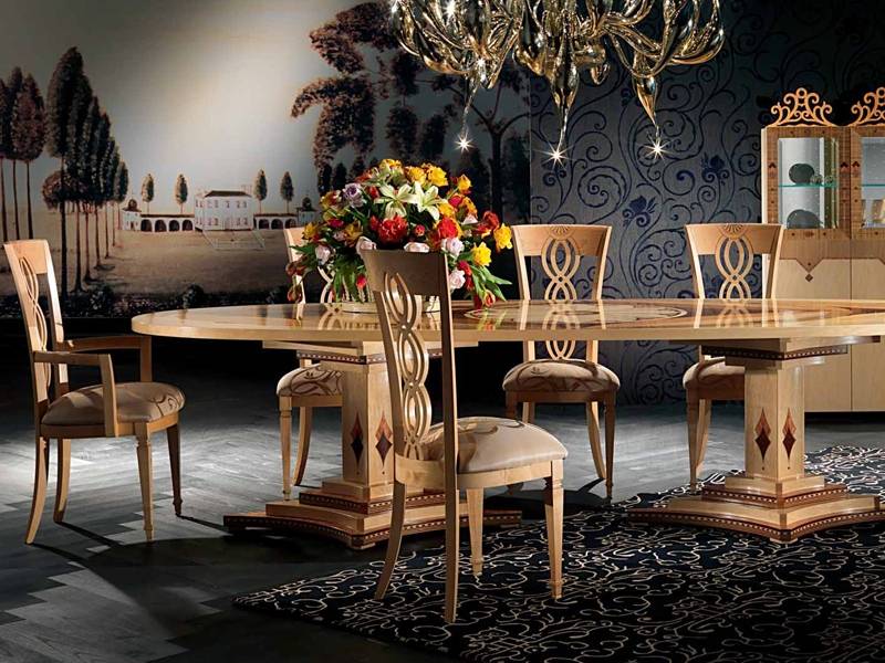 style Louis XV table-manger-ovale-noyer-crème-décor-marquetrie-florale