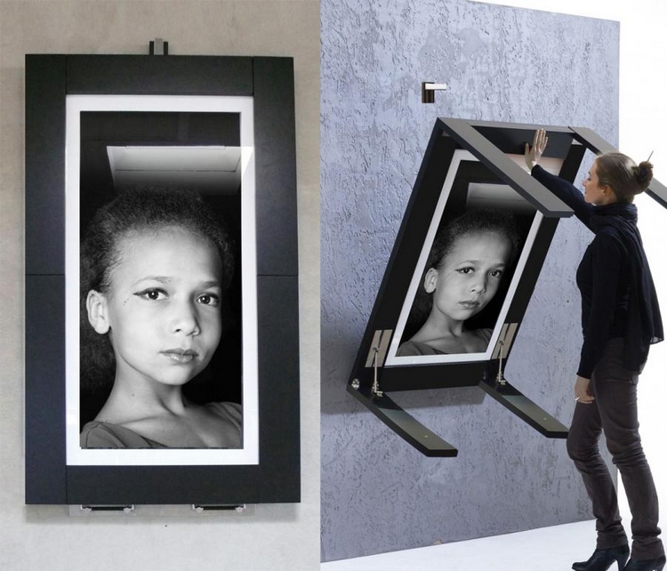 table-murale-rabattable-cadre-photo-noir-et-blanc-2-en-1