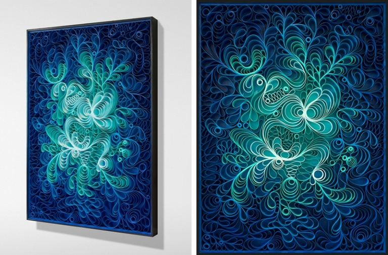 tableau design abstrait effet-ombré-bleu-foncé-bleu-turquoise