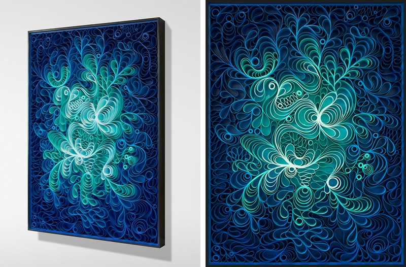 tableau design abstrait effet-ombré-bleu-foncé-bleu-turquoise