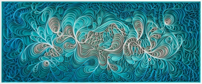 tableau-design-abstrait-papier-coloré-bleu-ciel-bleu-turquoise-motifs-blancs