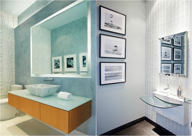 tableau-salle-bain-cadres-images-noir-blanc-miroir-bords-biseautés