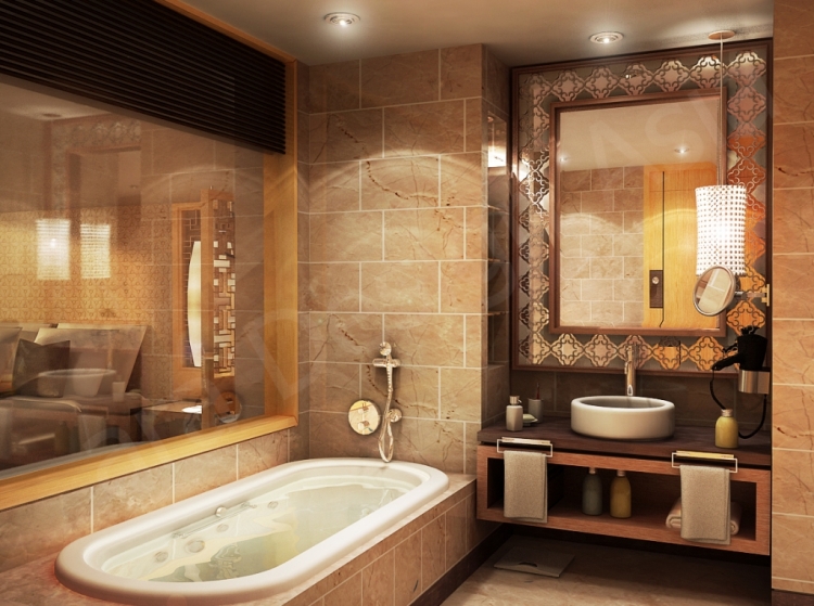 tablier-baignoire-carrelage-marron-clair-miroir-design-cadre-motifs