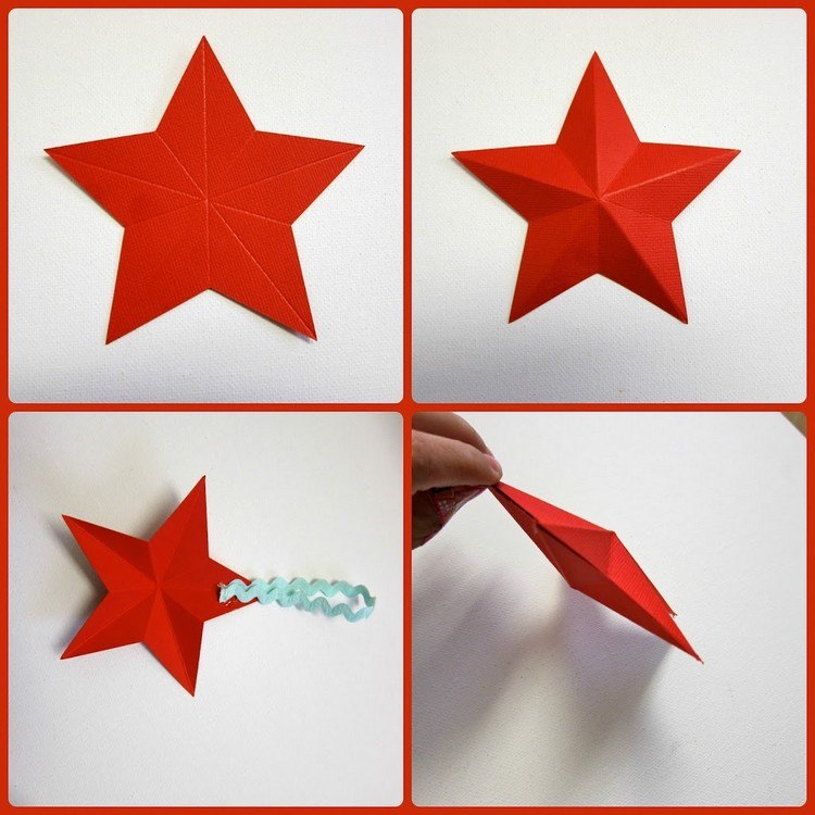 étoile-Noël-papier-plié-3D-colorée-rouge-vif