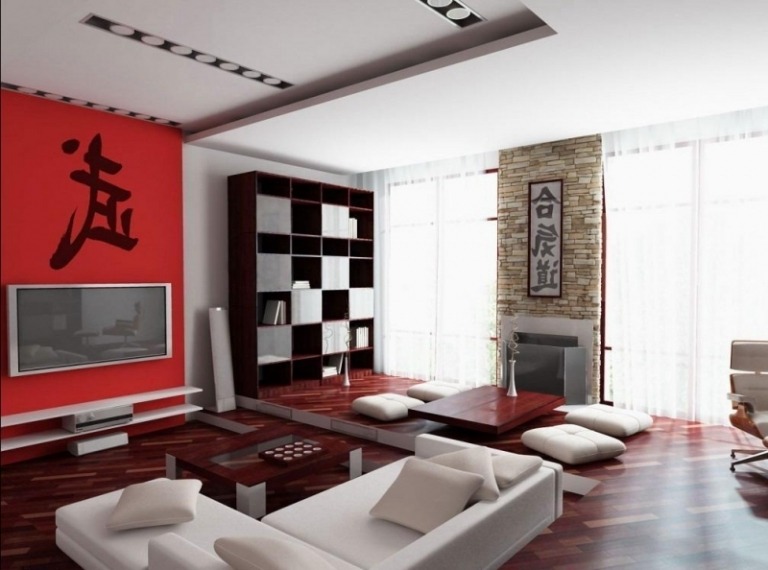 Idée-déco-salon-ambiance-zen-blanc-rouge-marron