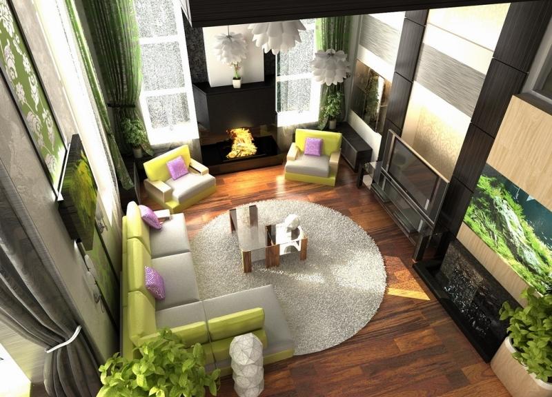 Idée déco salon ambiance zen meubles-verts