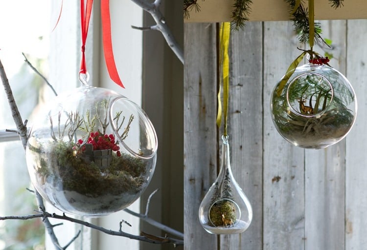 boules de Noël en verre suspendre plantes-aériennes-décorer-soi-même
