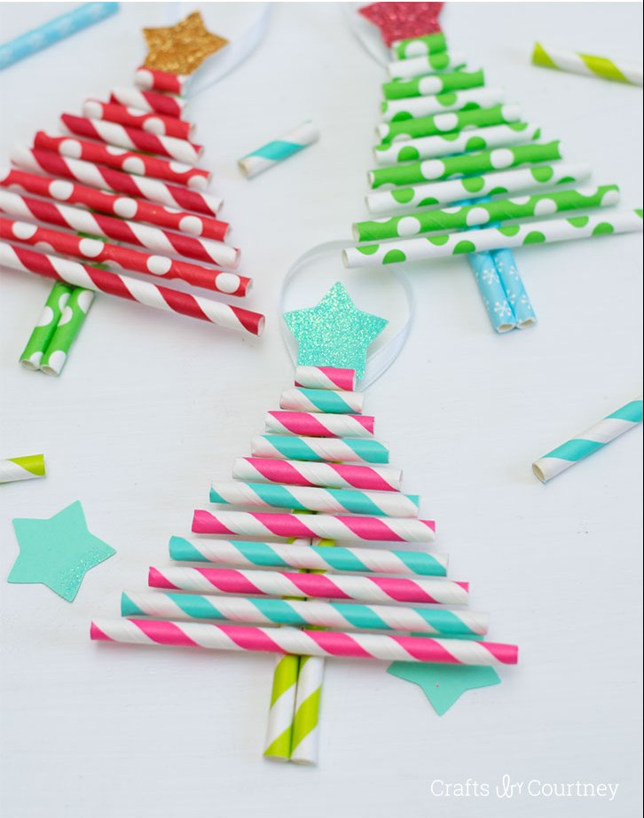 bricolage-noel-enfant-sapins-noel-pailles-papier-multicolores-diy bricolage Noël enfant
