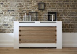 cache radiateur design blanc-maron-mur-fausses-briques