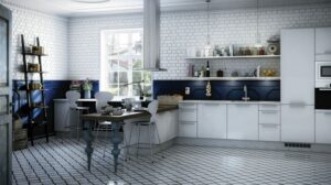 carrelage-metro-blanc-cuisine-blanche-armoires-blanches-lambris-bois-bleu