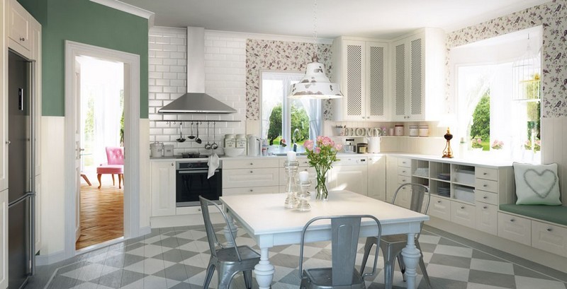 Carrelage métro blanc dans la cuisine et la salle de bains Armoires désign Peinte de cuisine