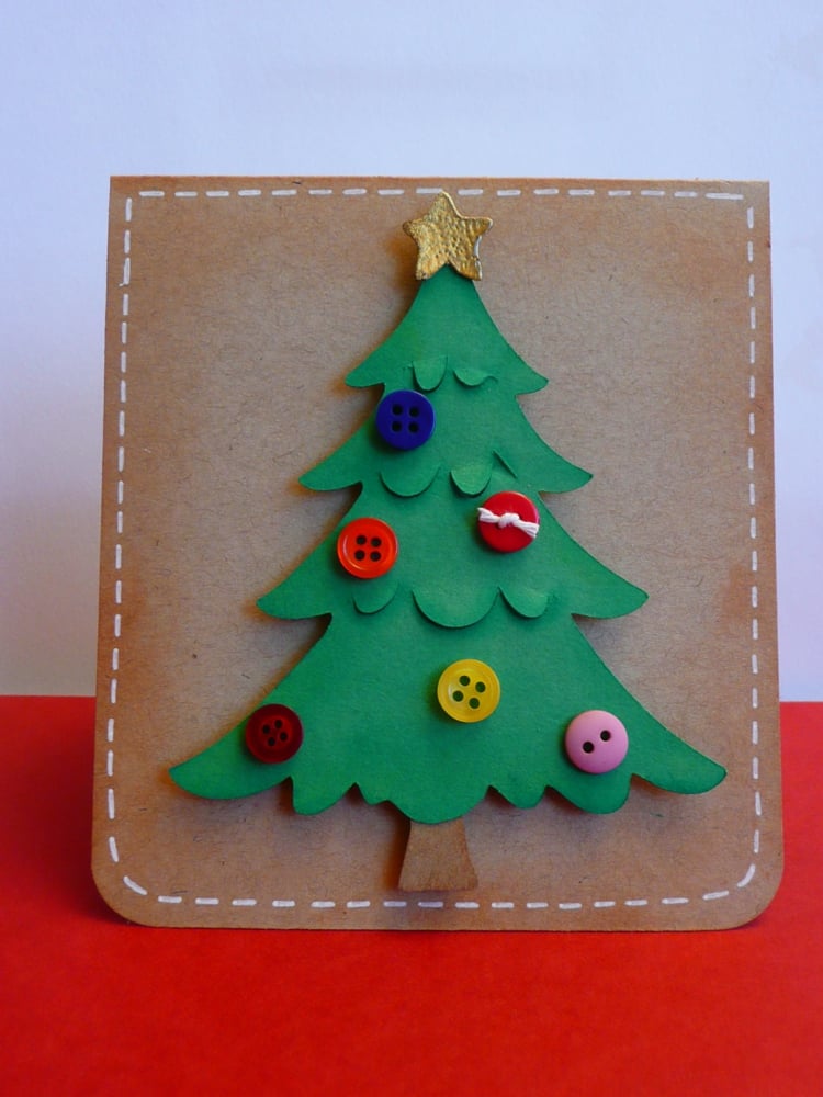 carte de voeux Noel fabriquer soi-même carton boutons colorés