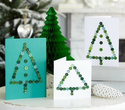 carte de voeux Noel idées carton-blanc-turquoise-boutons-verts