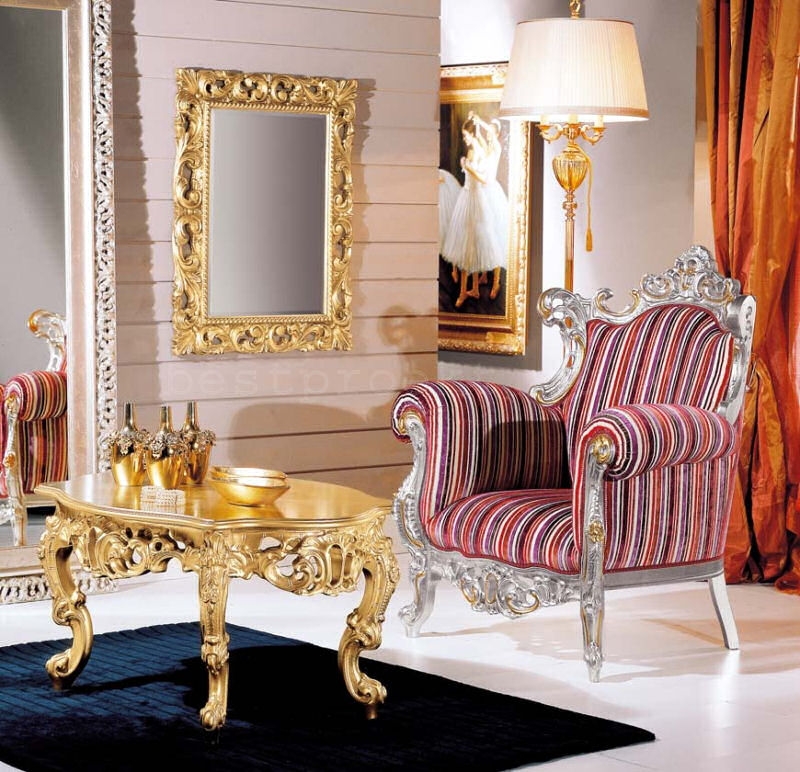 chaise-baroque-bois-argenté-tapissée-velours-multicolore-rayé