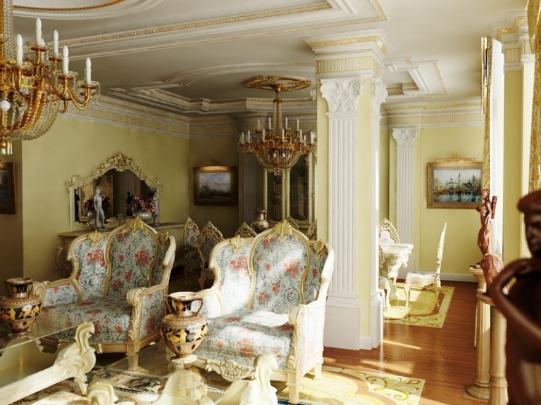 chaise-baroque-bois-doré-tapissée-tissu-multicolore-motifs-floraux