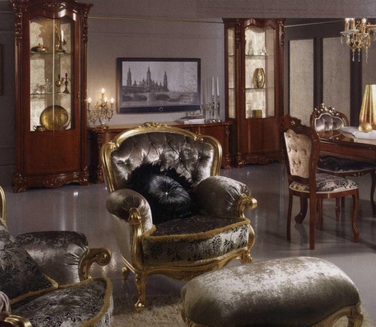 chaise-baroque-bois-doré-tapissée-velours-gris-foncé