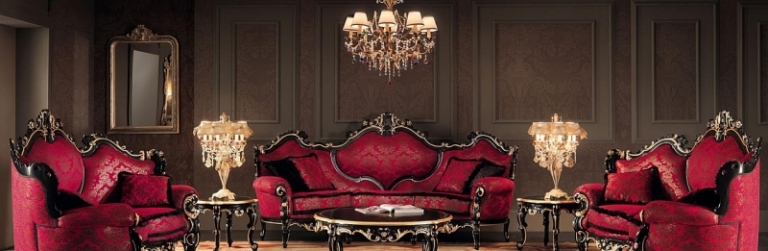 chaise-baroque-bois-repeint-noir-dorures-tapisserie-satin-rouge