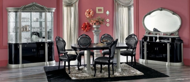chaise-baroque-bois-repeint-noir-tapisserie-satin-gris-foncé