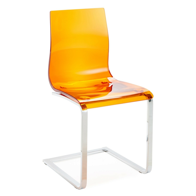chaise-design-transparente-coque-plastique-orange-pied-traineau