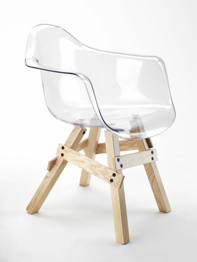 chaise design transparente coque polycarbonate pieds bois-Icon-Genesi