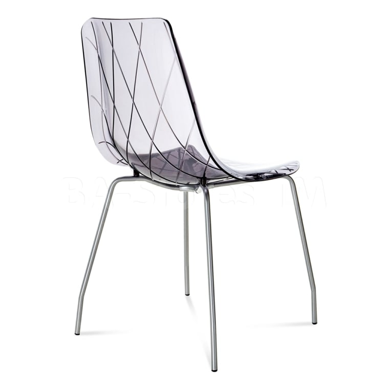 chaise-design-transparente-plexiglass-gris-pieds-métalliques