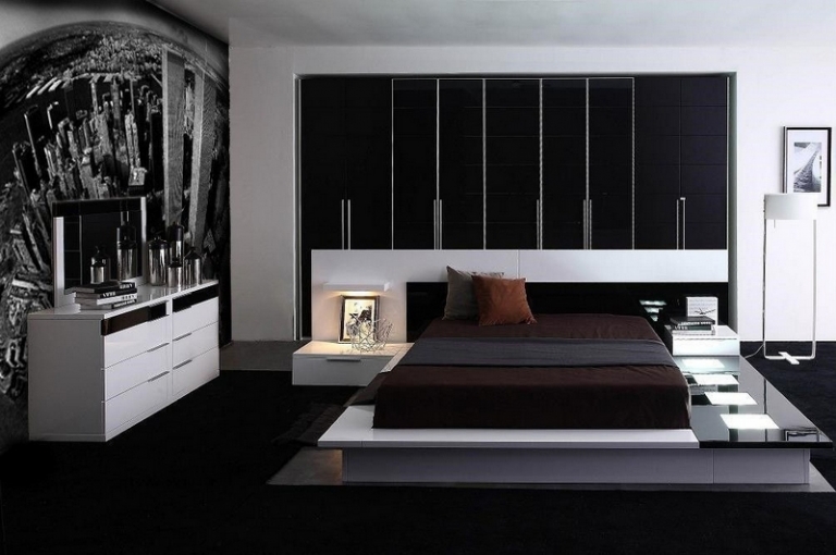 chambre style New York design ultra-moderne puriste-noir-blanc