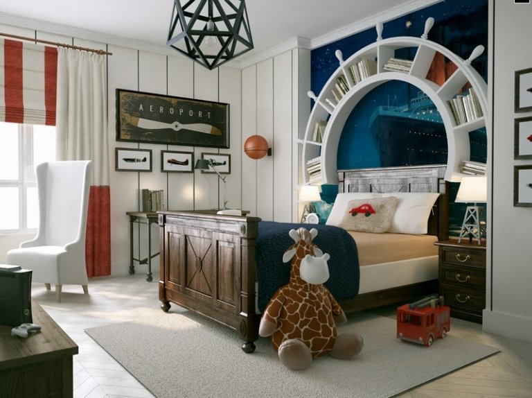 chambre-style-New-York-enfant-thème-nautique-voyages-mer