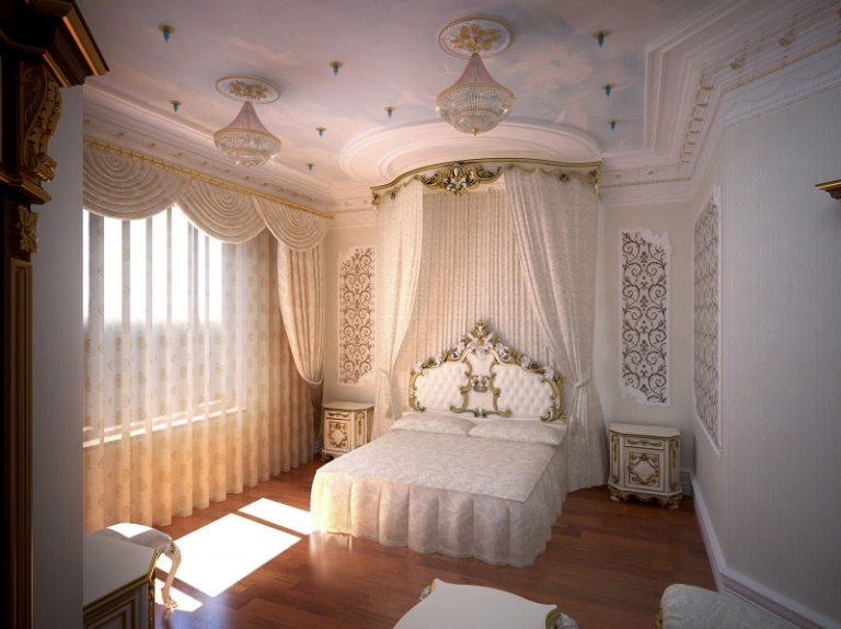 chambre-style-baroque-lit-baldaquin-blanc-parquet-massif