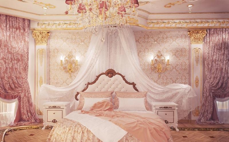 chambre-style-baroque-papiers-peints-rose-motifs-floraux