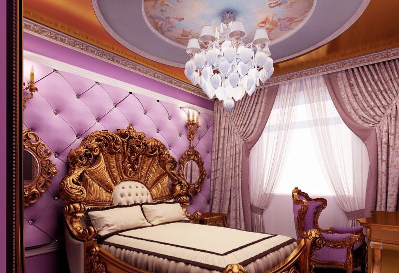 chambre-style-baroque-violet-tête-lit-ornements-dorés
