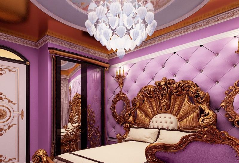 chambre-style-baroque-violet-tête-lit-surdimensionnée