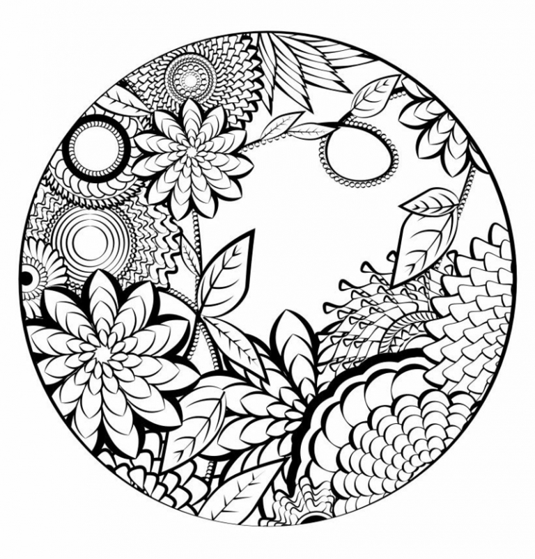 coloriage à imprimer mandala motifs-cercles-ronds-fleurs-entremêlés